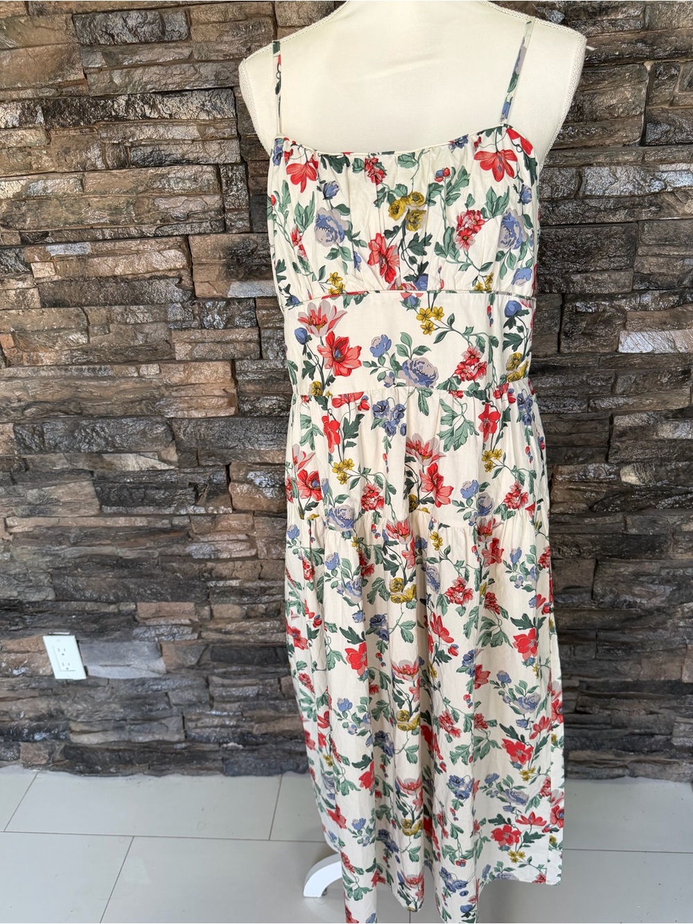 Lucky Brand White Maxi Dress with Red, Green & Blue Floral Print - Picture 8 of 12